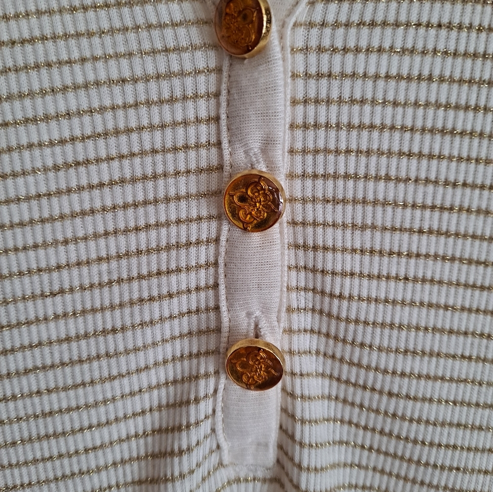Guess Cream and Gold Hooded Striped Top - Picture 4 of 8